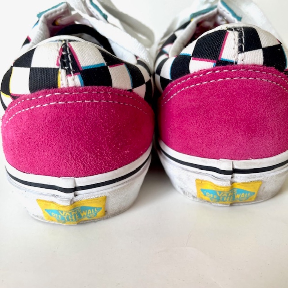 Vans. Blue, Yellow & Magenta Black & White Checker Old School Sneakers - Picture 6 of 7